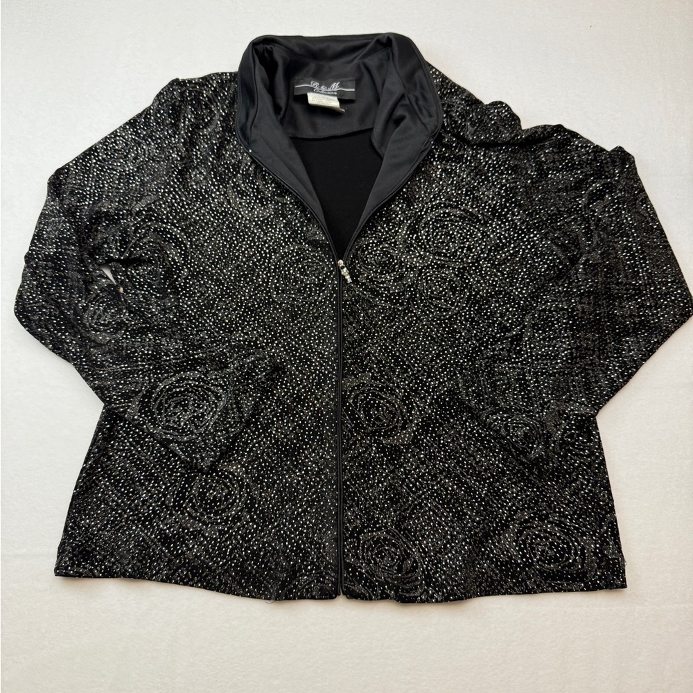 R&M Richards Black Blazer with Textured Floral Design